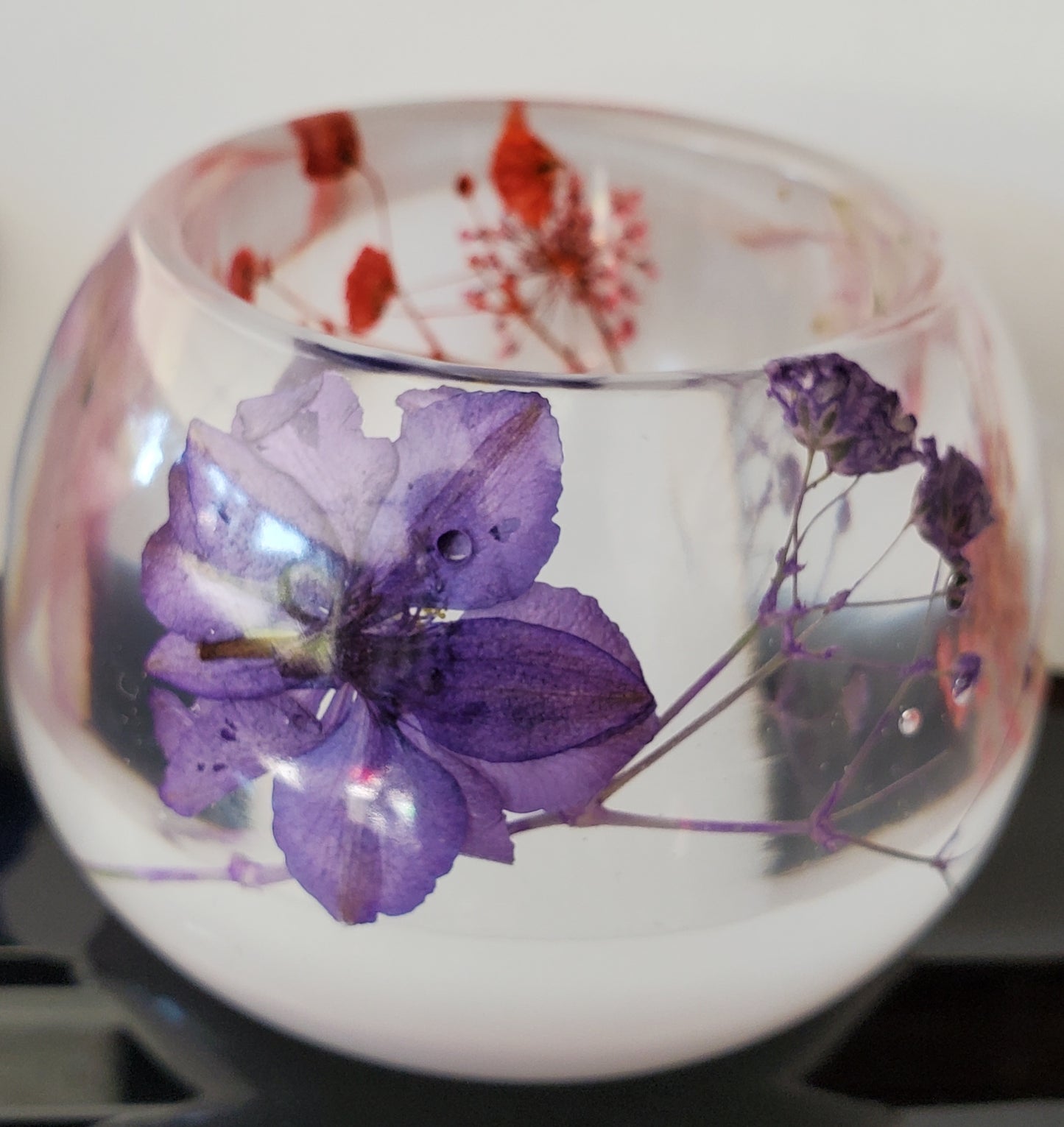 Handcrafted teacup candle holder w/ white bottom